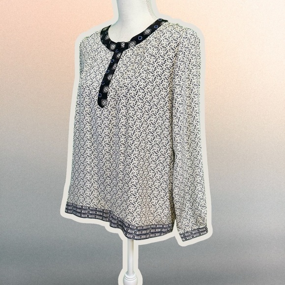 Sea New York White & Black 100% Silk Button-Up Geometric Print Tunic Size 4 - Picture 4 of 12